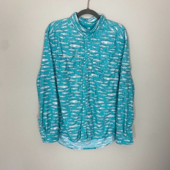 Ocean & Coast Fishing Button Down Shirt Long Sleeves Mens Large Nylon Blue - Picture 1 of 9